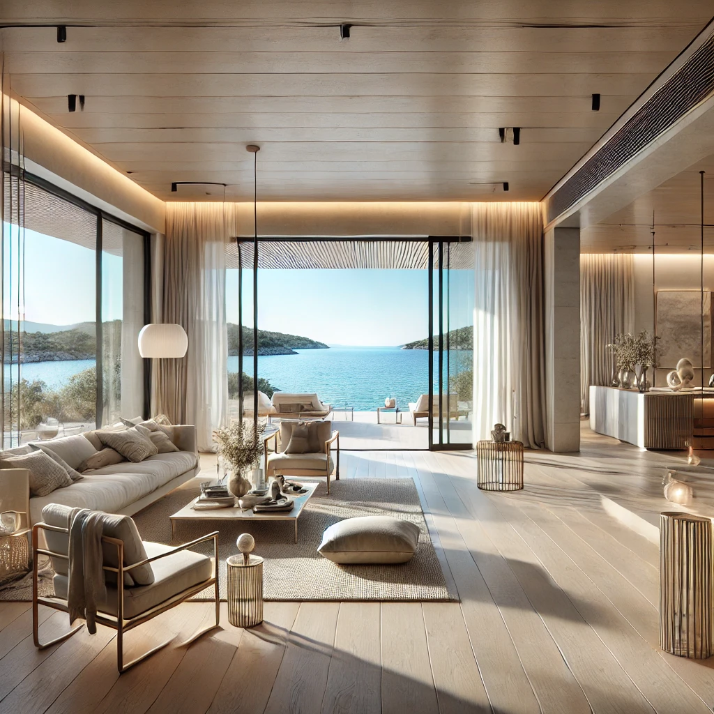 DALL·E 2024-12-11 12.40.30 - A luxurious property interior located on the coast of Croatia, featuring modern and elegant furnishings. The design includes large windows with stunni